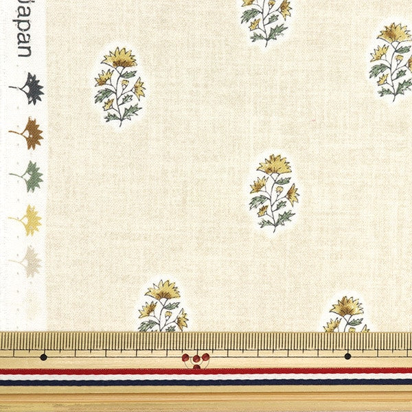[From quantity 5] Fabric "Cotton linenSheeting Hand block style Ivory x Yellow CLSEA-YE "