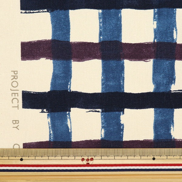[From quantity 5] Fabric "Recycled cotton canvas check blue KTS6937-B" COTTON KOBAYASHI