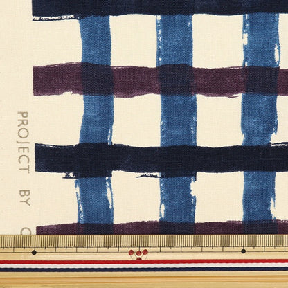 [From quantity 5] Fabric "Recycled cotton canvas check blue KTS6937-B" COTTON KOBAYASHI