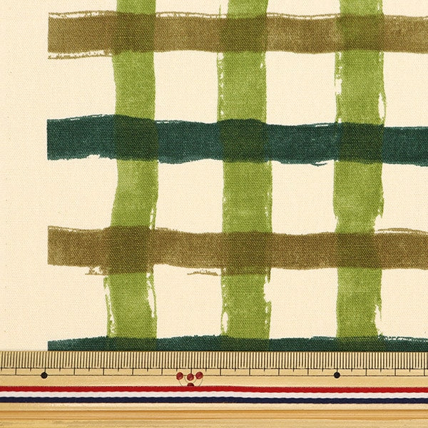 [From quantity 5] Fabric "Recycled cotton canvas check green KTS6937-D" COTTON KOBAYASHI