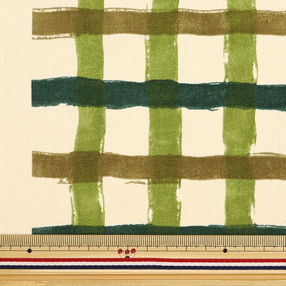 [From quantity 5] Fabric "Recycled cotton canvas check green KTS6937-D" COTTON KOBAYASHI