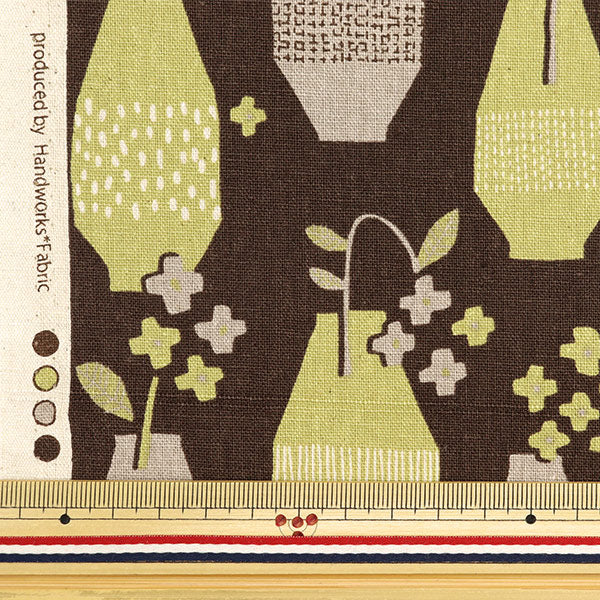 [From quantity 5] Fabric "Cotton hemp canvas Gemutrich Kite vase pattern green FF10456-A"