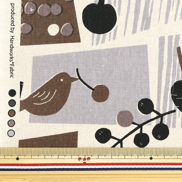 [From quantity 5] Fabric "Cotton hemp canvas Gemutrich Kite Kite Bird and Wooden Real Put Gray FF10458-D"