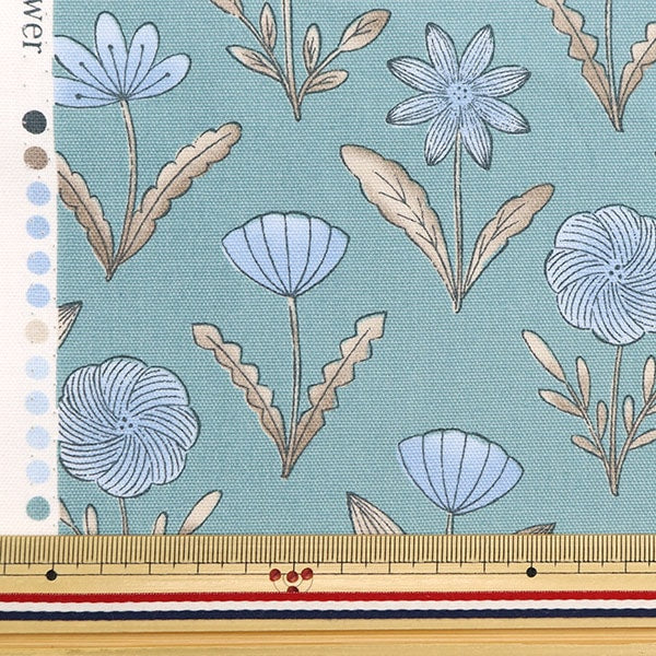 [From quantity 5] Fabric "Spring flower Oxford Blue Gray NOX-SFL-BLGR " KOKKA