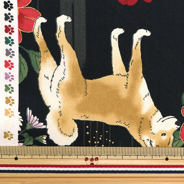 [From quantity 5] Fabric 『Sheeting Hyakusa Ryoran Flower 12F Dog Ban Color HR3430-12F]