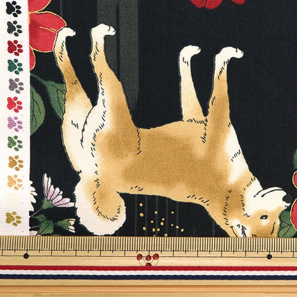 [From quantity 5] Fabric 『Sheeting Hyakusa Ryoran Flower 12F Dog Ban Color HR3430-12F]