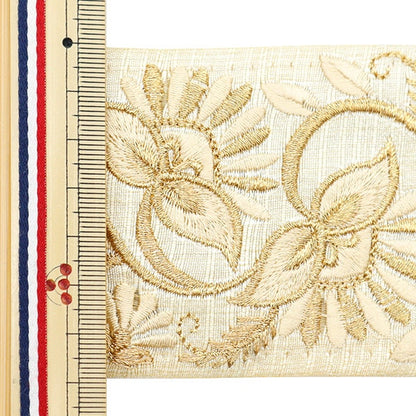 [From quantity 5] HandicraftTrim 『2022 Indian embroidery trim Beige x beige 44553A "