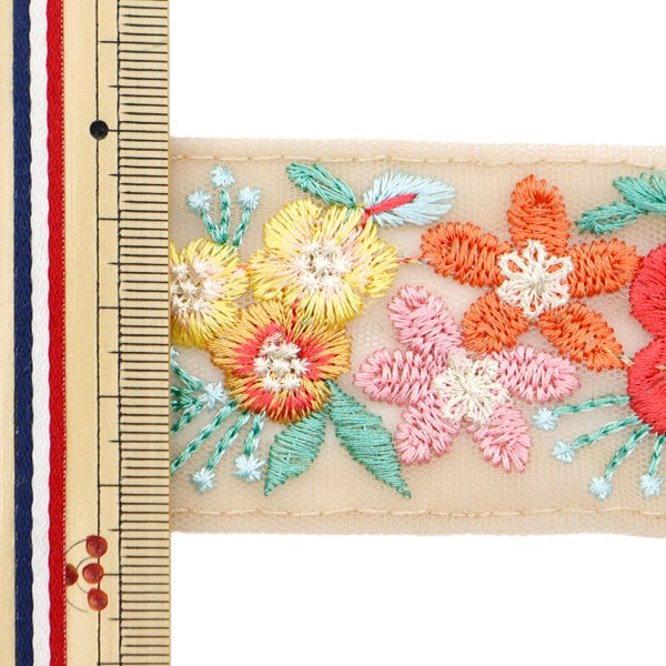 [來自數量5]手工藝品飾邊 『2022 印度刺绣饰边 米色X粉紅色45260B]