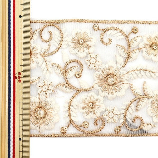[From quantity 5] HandicraftTrim 『2022 Indian embroidery trim White x beige 45344B]