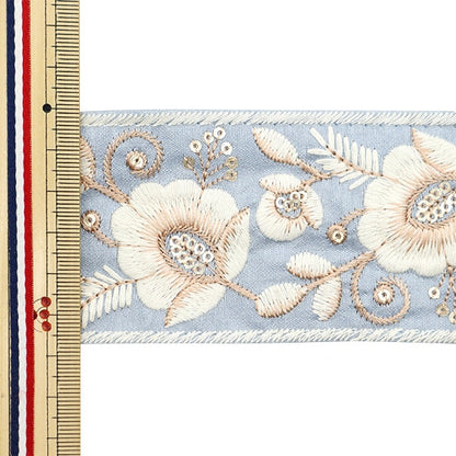 [来自数量5]手工艺品饰边 『2023 印度刺绣饰边 蓝色X White 403i”