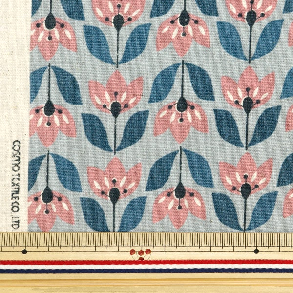 [From quantity 5] Fabric "Cotton hemp canvas Scandinavian flower blue gray SQ35801-2C"