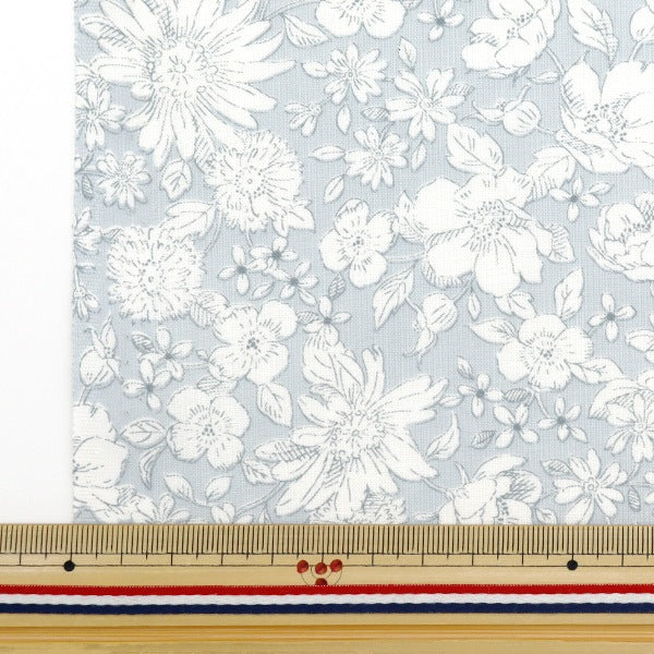 [From quantity 5] Fabric 『Sheeting Sketch Flower Light Gray NO-FLLI1-C]