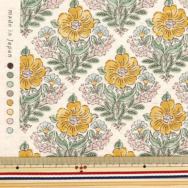[From quantity 5] Fabric "Cotton linenSheeting Posey Botanical Bouquet pattern a YGA-69060-2a] KOKKA