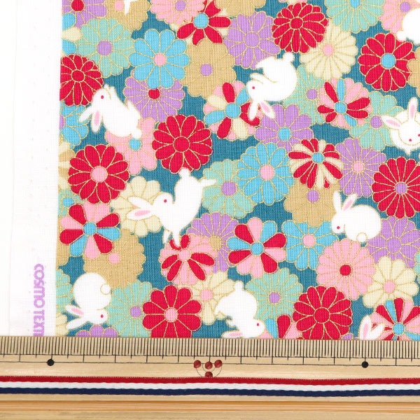 [From quantity 5] Fabric 『Scare Print Japanese pattern lame processing Fukusagi Blue green SQ35410-2B]