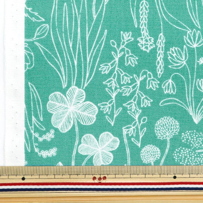 [From quantity 5] Fabric 『Oxford Plant pattern green blue OxcdPL-GRBL]