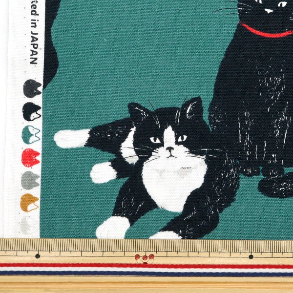 [From quantity 5] Fabric 『Oxford Cat Blue Green OX35406-2C]