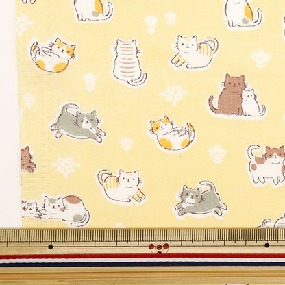 [From quantity 5] Fabric 『Scare Print Cat Yellow AP4680-1C]
