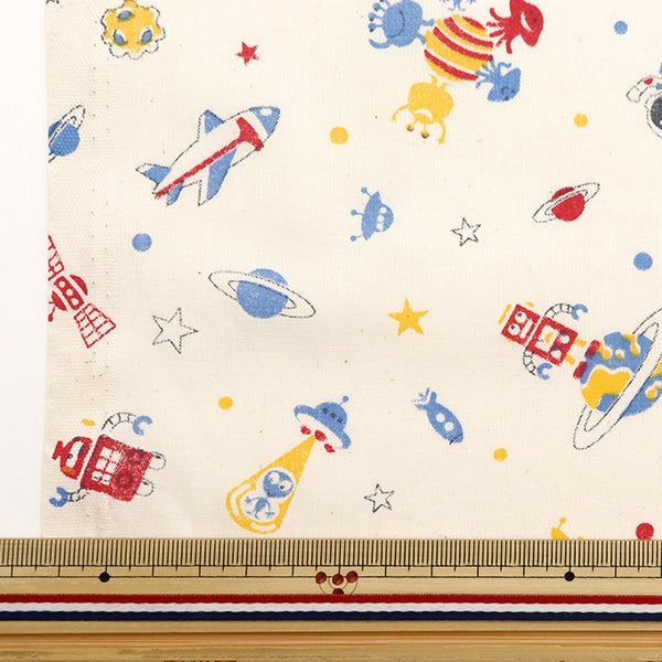 [From quantity 5] Fabric 『Scare Print Space Robot Kinari AP4680-4B]