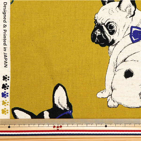 [From quantity 5] Fabric "Cotton hemp canvas French bulldog mustard CLCA35409-B"