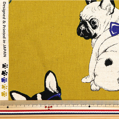 [From quantity 5] Fabric "Cotton hemp canvas French bulldog mustard CLCA35409-B"