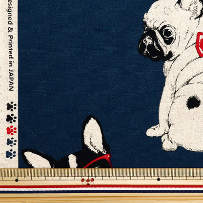 [From quantity 5] Fabric "Cotton hemp canvas French bulldog Navy CLCA35409-E"