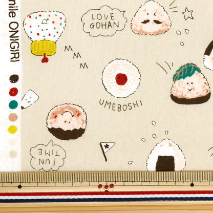 [From quantity 5] Fabric 『Sheeting Colorful canvas rice ball pattern beige Cocan-ONG-BE] KOKKA