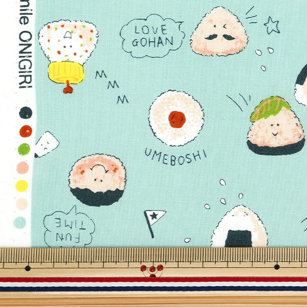 [From quantity 5] Fabric 『Sheeting Colorful canvas Onigiri pattern blue gray COCAN-ONG-BLG] KOKKA