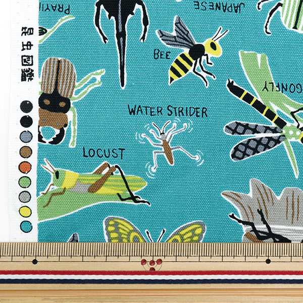 [From quantity 5] Fabric 『Oxford Colorful canvas insect picture book Turquoise COCAN-INC-TA] KOKKA