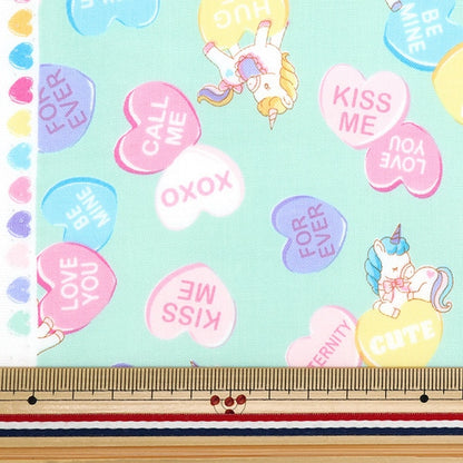 [From quantity 5] Fabric 『Scare Print Vanilla Pop Heart Mint SQ41402-2D]