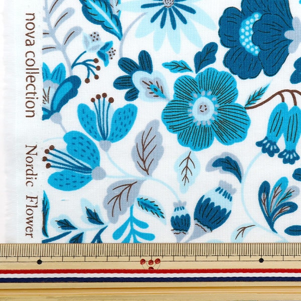 [From quantity 5] Fabric 『SheetingAngel Software NOVA Nordic Flower NSE-NOFL-BL] KOKKA