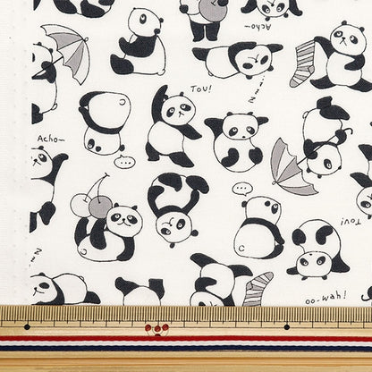 [From quantity 5] Fabric 『Sheeting Colorful canvas panda pattern White Cocan-Pand-WH] KOKKA