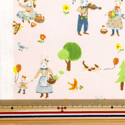 [From quantity 5] Fabric 『Oxford Colorful canvas rabbit's concert Pink cocan-rab-PK] KOKKA
