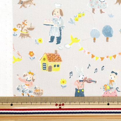 [From quantity 5] Fabric 『Oxford Colorful canvas rabbit's music party gray cocan-rab-gy] KOKKA