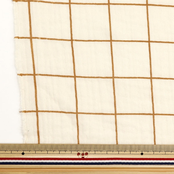 [From quantity 5] Fabric "DOMOTEX lattice double gauze beige x brown DOMO-CHE-2"