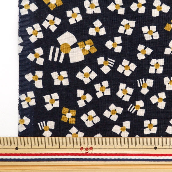 [From quantity 5] Fabric 『Sheeting3 soft-processed palette 3 flowers navy 144-8049-C1 "
