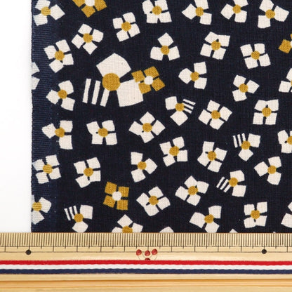[From quantity 5] Fabric 『Sheeting3 soft-processed palette 3 flowers navy 144-8049-C1 "