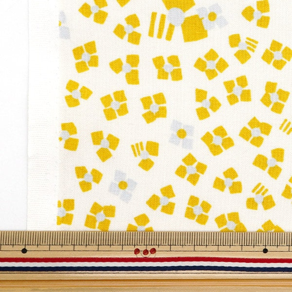 [From quantity 5] Fabric 『SheetingSoft-processed palette 3 flowers ivory x Yellow 144-8049-C4]