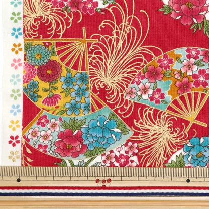 [From quantity 5] Fabric 『Scare Print Golden Japanese pattern turbulence and chrysanthemums red yu850274-4-1]