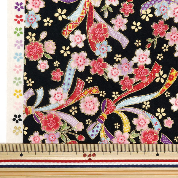 [From quantity 5] Fabric 『Scare Print Golden Japanese pattern Sakura black YU850238-1-4]