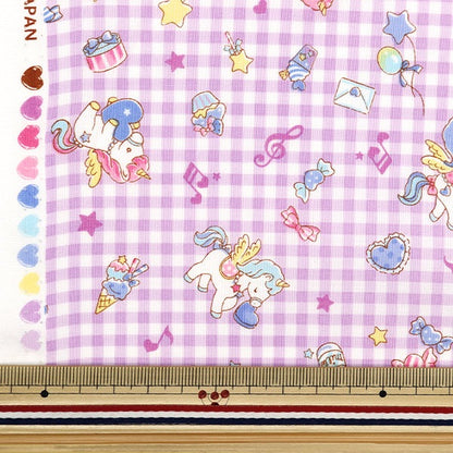 [From quantity 5] Fabric 『Scare Print Vanilla pop check lavender SQ41402-3E]