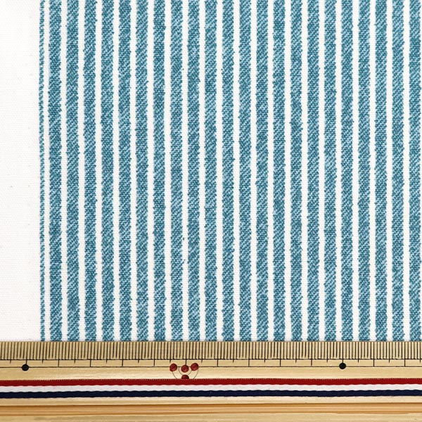 [From quantity 5] Fabric 『Oxford Denim-style printed logo sax Blue 36000-512-B]