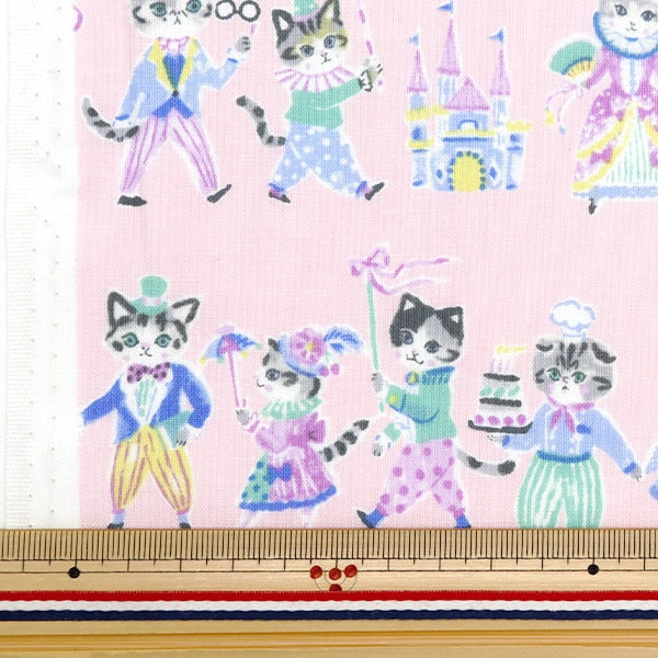[From quantity 5] Fabric 『Sheeting Colorful Canvas Cat Ball Pink Cocan-Eho-PK] KOKKA