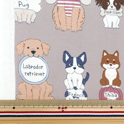 [From quantity 5] Fabric 『Oxford Colorful Canvas Dog Panel Beige Cocan-Dog-BE] KOKKA