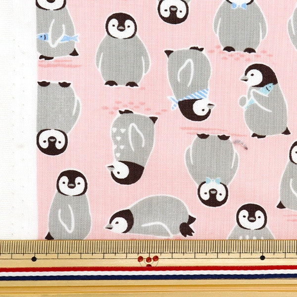 [From quantity 5] Fabric 『Sheeting Colorful canvas penguin pink cocan-Pen-PK] KOKKA