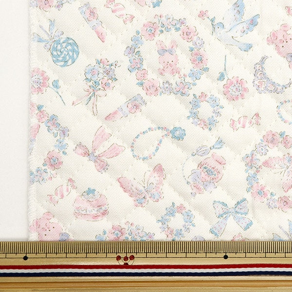 Fabric 『OxfordQuiltcarefle canvas jewelry box pattern Cut Cloth Approximately 106 x 50cm White CQ-JEW-WH " KOKKA