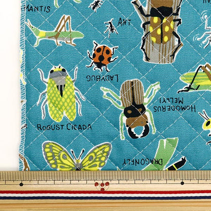 Fabric 『OxfordQuiltcarefle canvas insect picture book Cut Cloth Approximately 106 x 50cm Turquoise CQ -inc-TA " KOKKA