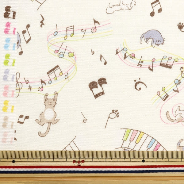 [From quantity 5] Fabric 『Scare Print Print Nekopiano Off White SP2400-4A]