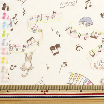 [From quantity 5] Fabric 『Scare Print Print Nekopiano Off White SP2400-4A]