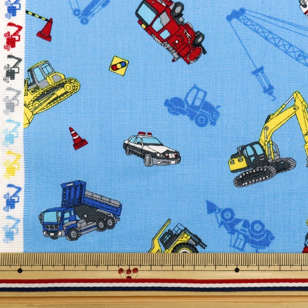 [From quantity 5] Fabric 『Scare Print Print working car Blue SP2411-11C]