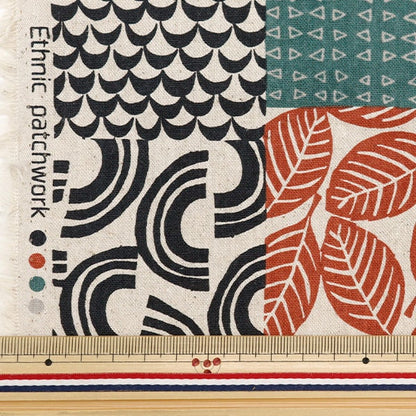 [From quantity 5] Fabric "NOVA Cotton hee canvas ethnic styleQuiltingPattern Orange Green NCLC-ETH-ORGN] KOKKA